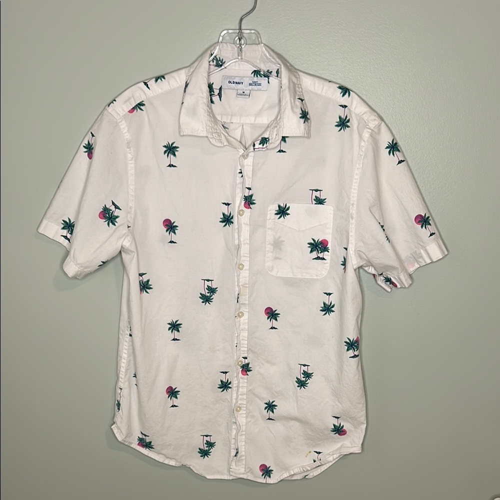 Old Navy White Palm Tree Print Men's Shirt - Picture 1 of 5